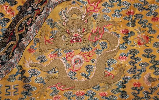 A Chinese Imperial yellow silk dragon robe, Jifu, 19th century, length 140cm